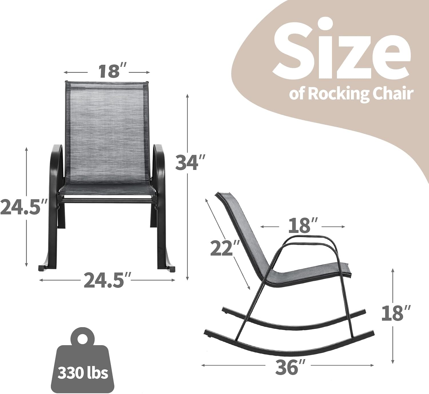 Tangkula Patio Rocking Chair Set of 4, Outdoor Ergonomic Rockers with Breathable Fabric Seat, Gentle Rocking Function, Sturdy Metal Rocker for Front Porch, Backyard, Garden