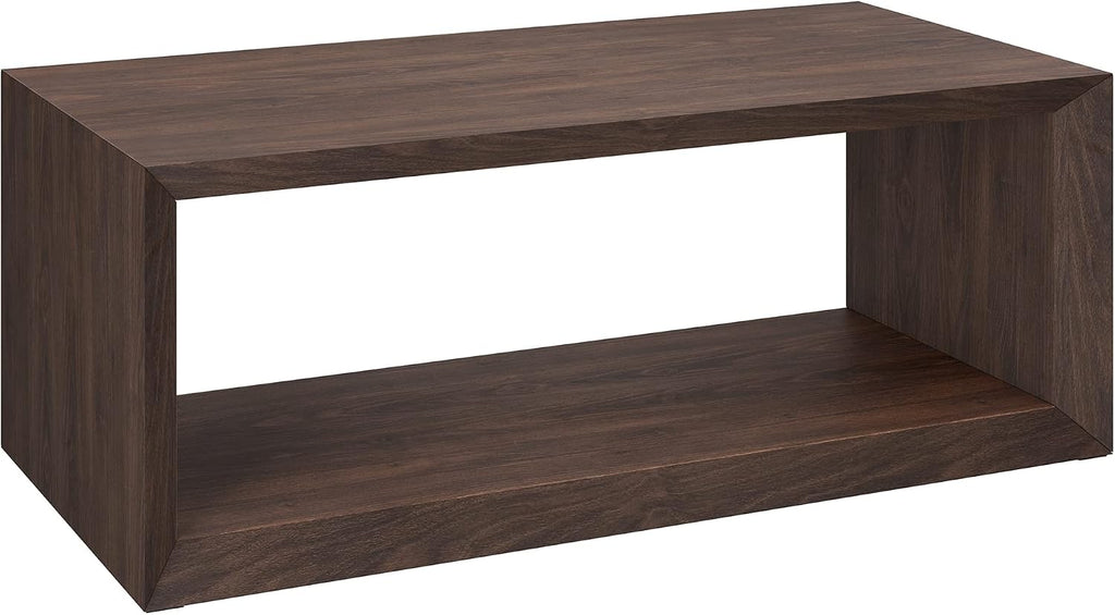 Henn&Hart 48' Rectangular Wood Coffee Table with Open Storage Shelf for Living Room, Family Room, or Office, Alder Brown