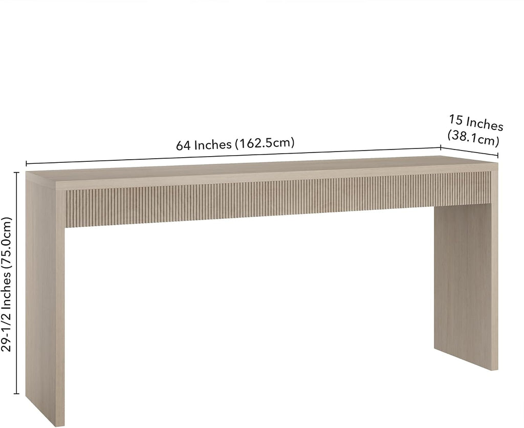 Henn&Hart 64' Rectangular Fluted Console Table, Ribbed Entryway Table, Sofa Table for Entryway, Living Room, Couch, Hallway, or Office, Beech White