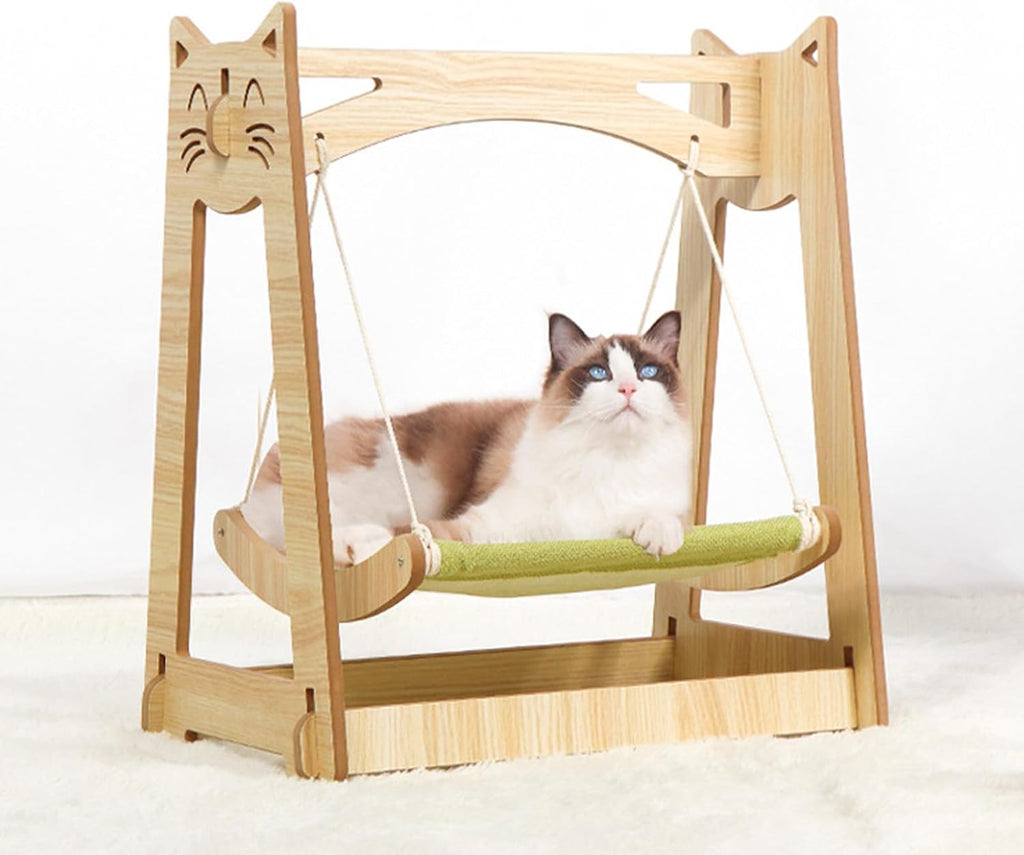 Cat Hammock Bed, Hanging Cat Bed, Hammock Rocking Chair, Wooden Comfortable Breathable Stable Quiet Summer Hanging Cat Bed for All Seasons (DC-006-2)