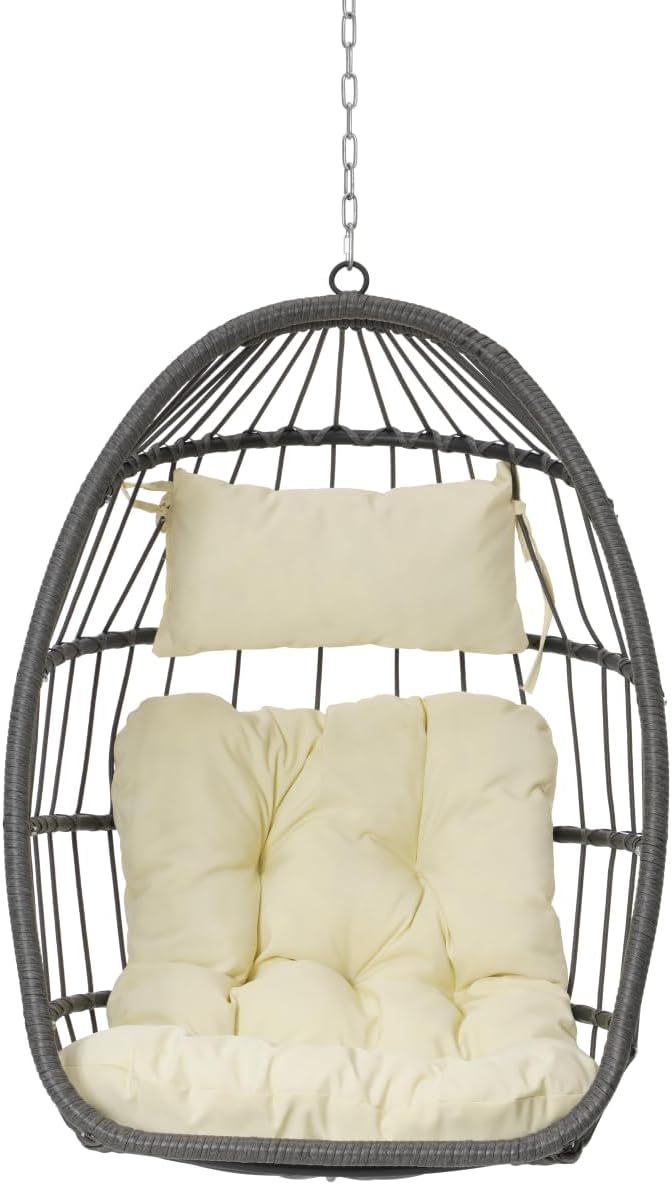 Hanging Egg Swing Chair Outdoor Wicker Hammock Egg Chairs Indoor Without Stand Water-Resistant Tufted Swing Basket Chairs Egg Chairs with UV Resistant Cushions for Bedroom Balcony Garden Patio