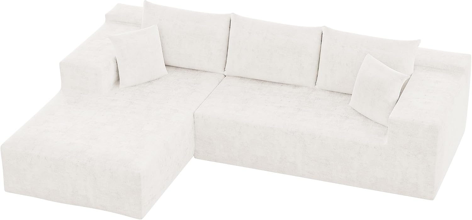 YESHOMY Boneless Couches for Living Room, 108' Sectional Modular Sectional Sofa with Deep Seat, Cloud Comfy Couch with L-Shape Chaise, Easy Assembly (Chenille, Pearl Cream)