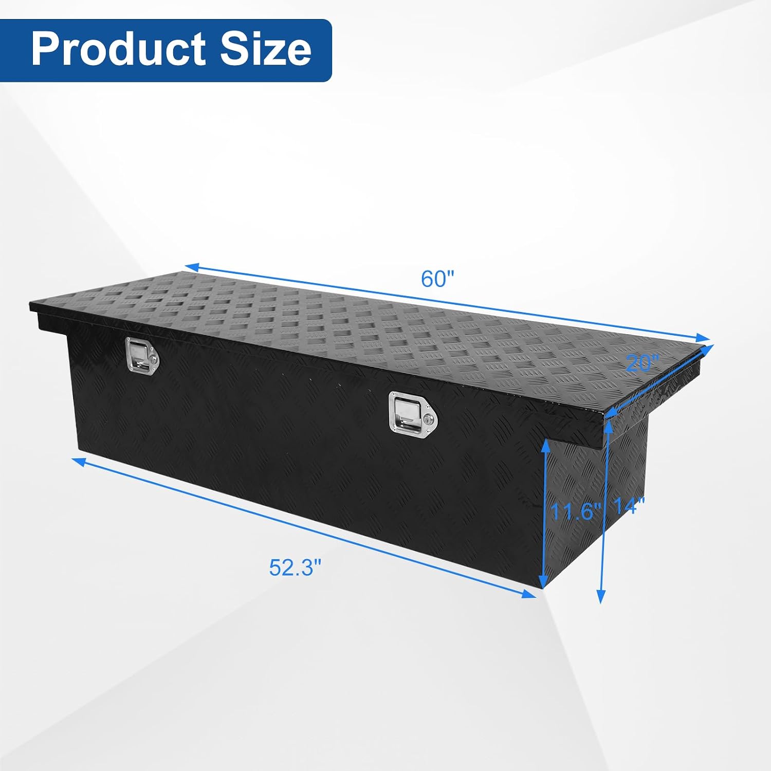 confote 60 Inch Heavy Duty Aluminum Stripes Plated Tool Box Pick Up Truck Bed RV Toolbox Waterproof Storage Organizer with Lock and Key,60'x 20'x 14'-Black