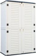 ADDOK Outdoor Storage Cabinet Waterproof,Outdoor Storage Sheds with Floor, Double-Layer Storage Shed for Patios/Generator/Long-Handled Tools (ivory/52 Cu.Ft)