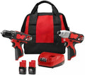 2494-22 for Milwaukee M12 12V Cordless Power Lithium-Ion 2-Tool Combo Kit 3/8' Drill/Driver ¼' Hex Impact Driver