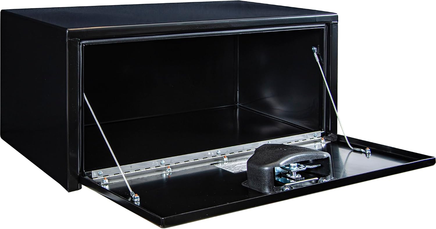 Buyers Products 1703303 Black Steel Underbody Truck Tool Box – 14 x 16 x 30 Inch - Truck Bed & Underbelly RV Storage Box, Locking T-Latch, Weather-Resistant, Heavy-Duty Flatbed Job Box, Made in USA