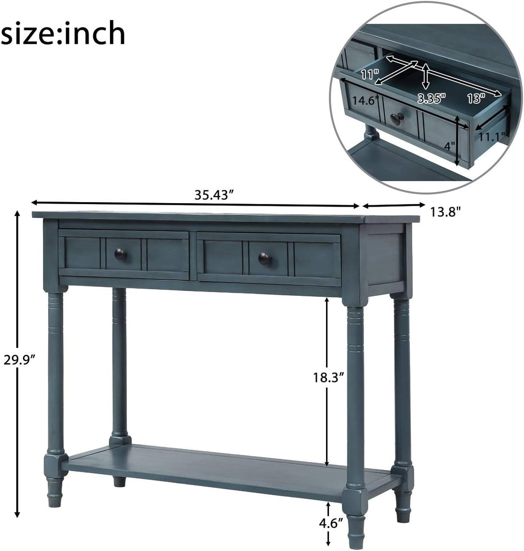 Merax Daisy Series Entryway Table with Storage Drawers and Bottom Shelf Navy