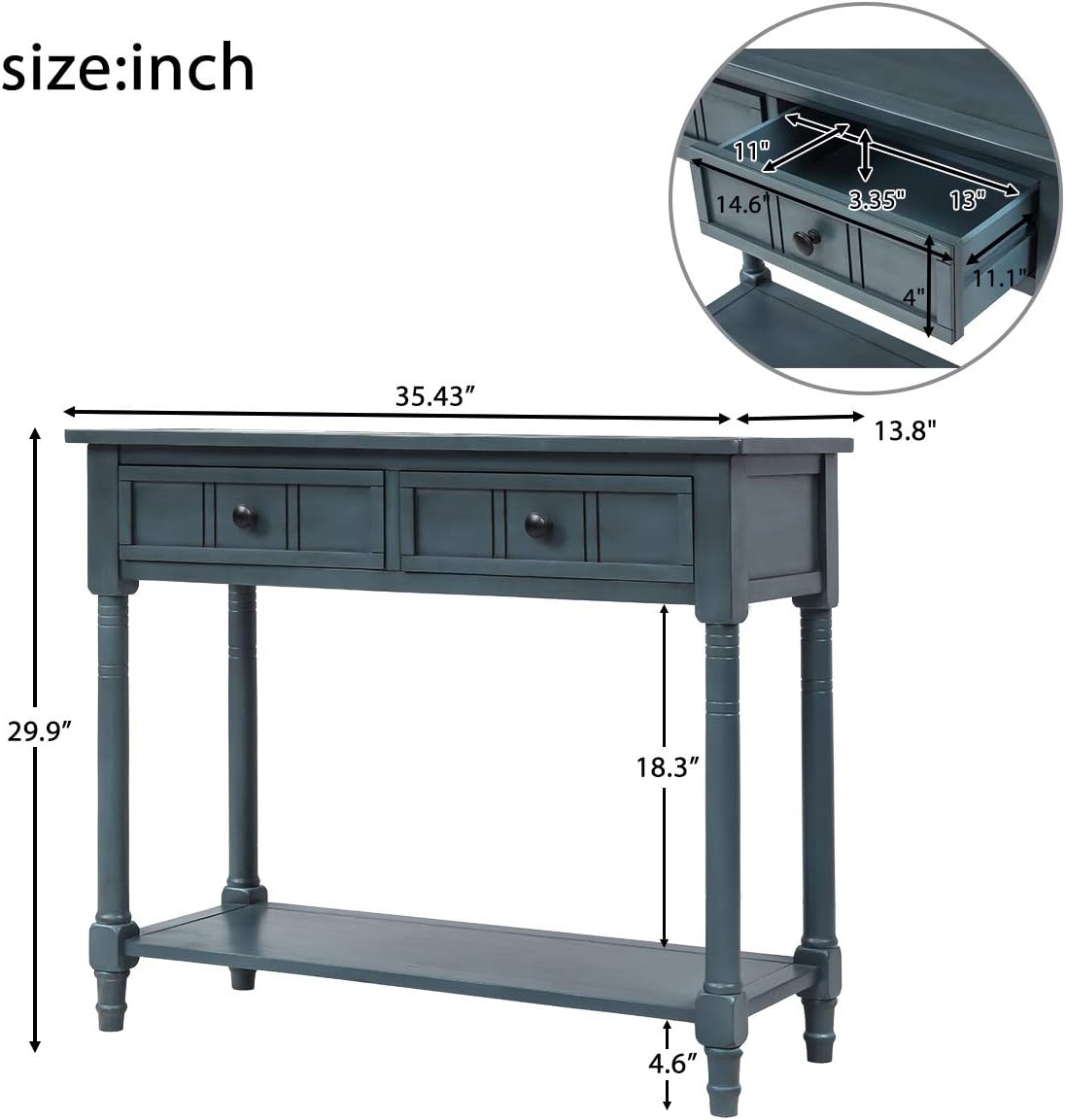 Merax Daisy Series Entryway Table with Storage Drawers and Bottom Shelf Navy