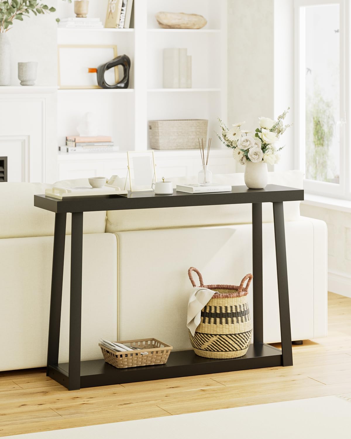 Masupu Console Table with Storage, Sofa Table with Shelf, Narrow Entryway Table for Hallway, Behind The Couch, Living Room, Foyer, Black