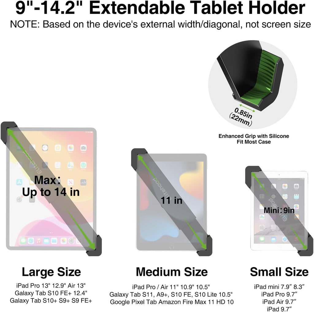 elitehood Diagonal Design iPad Floor Stand with Heavy Duty Base, 24in Horizontal Long Arm Tablet Floor Stand Holder for Bed Recliner Sofa, Compatible with iPad mini Air Pro 13/12.9 and 9-14in Devices
