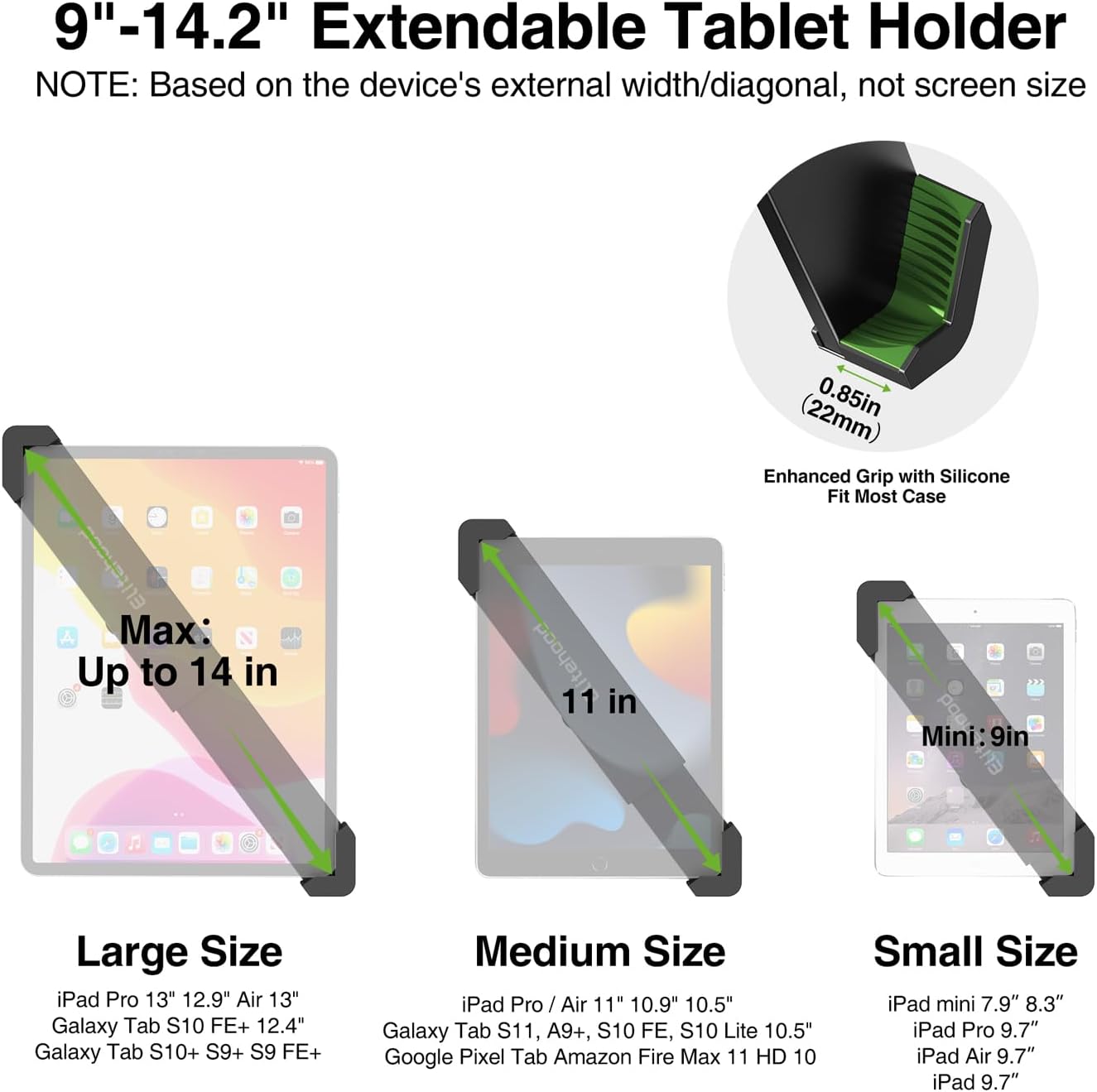 elitehood Diagonal Design iPad Floor Stand with Heavy Duty Base, 24in Horizontal Long Arm Tablet Floor Stand Holder for Bed Recliner Sofa, Compatible with iPad mini Air Pro 13/12.9 and 9-14in Devices