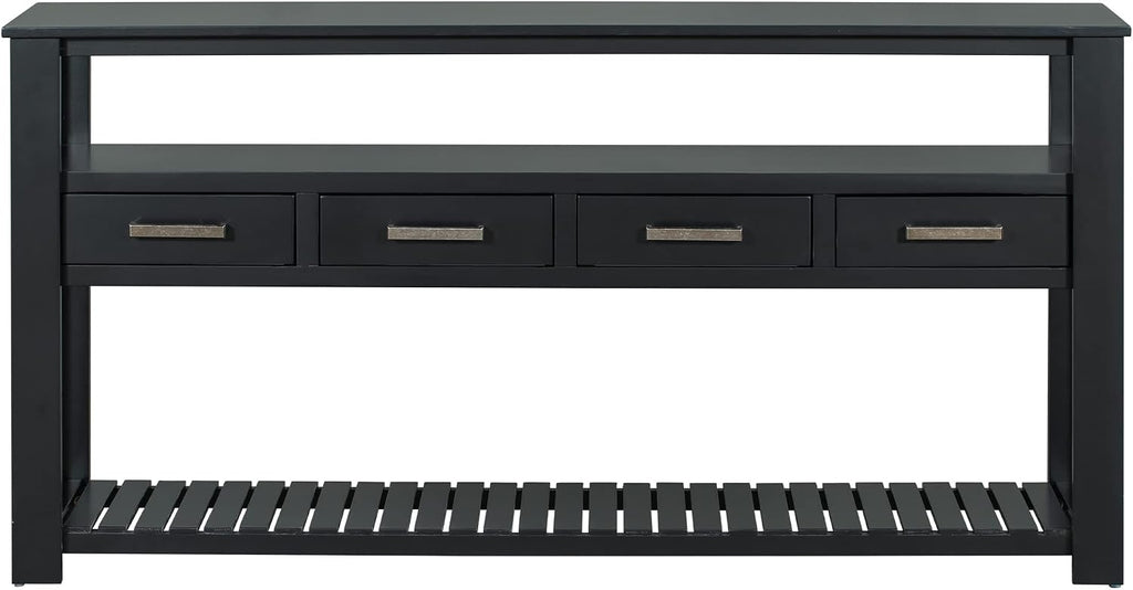 Modern Console Table Long Narrow 62-Inch Sofa Entry Table with Drawers & Open Shelves for Living Room Entryway, Easy Assembly(Black)