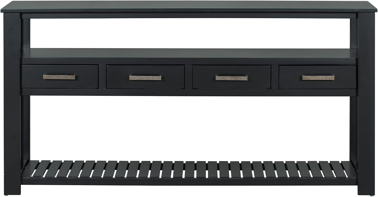 Modern Console Table Long Narrow 62-Inch Sofa Entry Table with Drawers & Open Shelves for Living Room Entryway, Easy Assembly(Black)