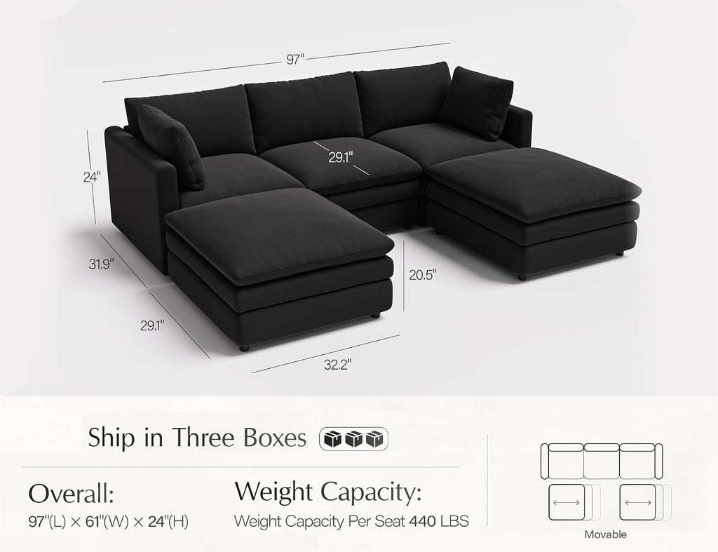 Txtin's Sectional Couches for Living Room U Shaped Cloud Couch with Ottoman Deep Plush 5 Seats Sofa Modern Sofa for Apartment