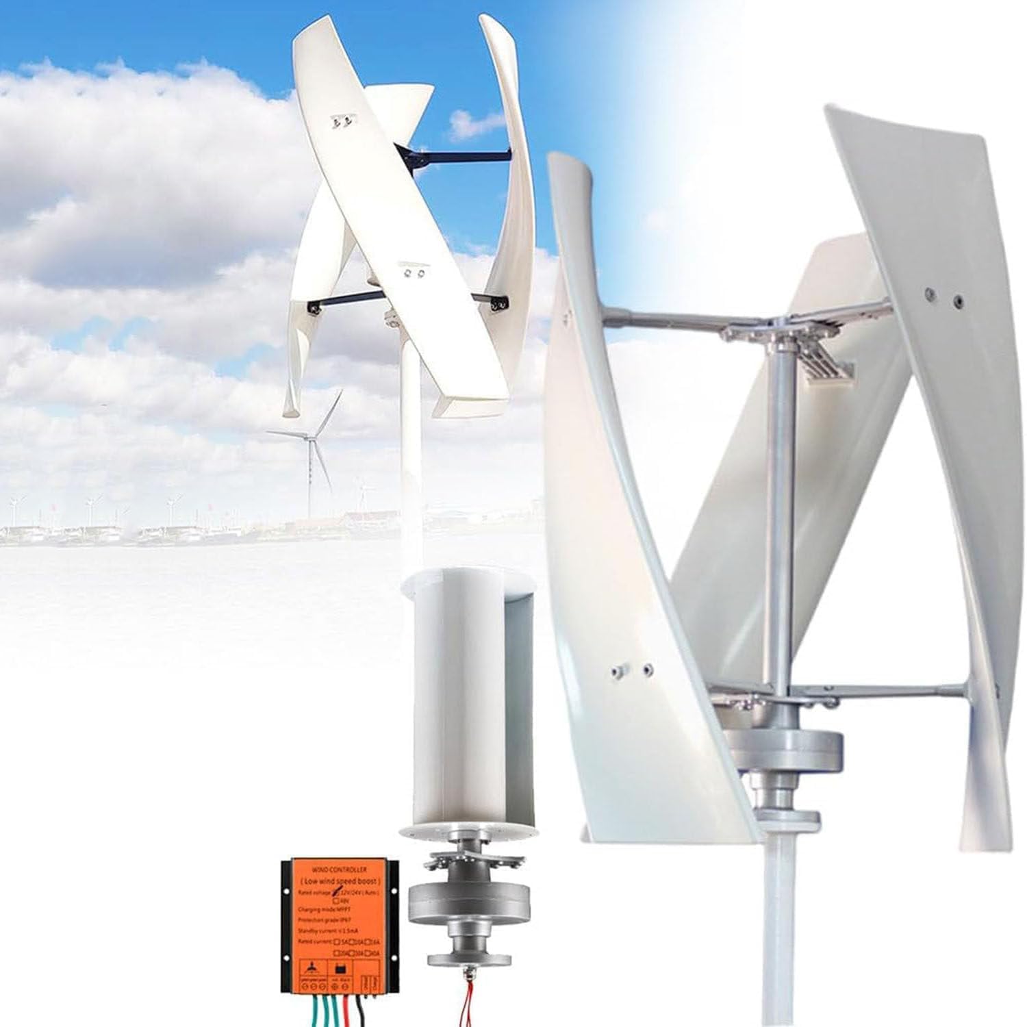 3000W/8000W Vertical Wind Turbine Kit - Low Speed 3-Blade Generator with PM Levitation & Controller for RV, Home, Hybrid Solar & Wind Energy Systems