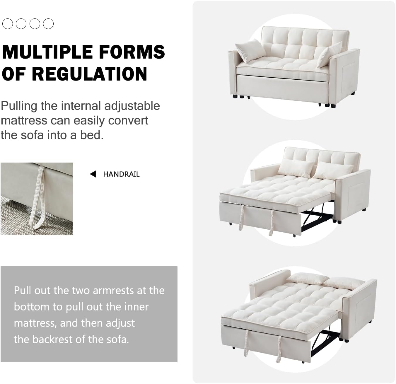 ECHINGLE 54.8'' Sleeper Sofa Bed 3-in-1 Convertible Couch with Pullout Bed, Reclining Backrest, Storage Pockets – Modern Space Lounge Furniture for Living Room, Includes Toss Pillows,Beige
