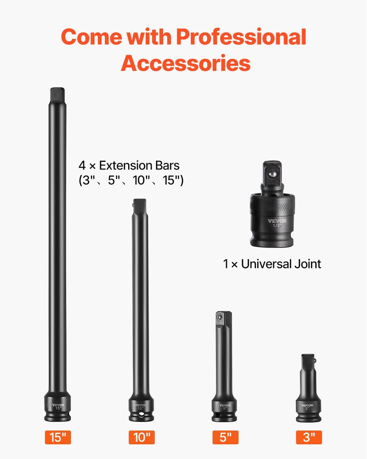 VEVOR Impact Socket Set 1/2' Socket Set 43 Piece Deep & Shallow SAE 3/8' to 1-1/2', 6 Point Cr-Mo Alloy Steel for Auto Repair, Easy-to-Read Size Markings, Rugged Construction, Storage Case