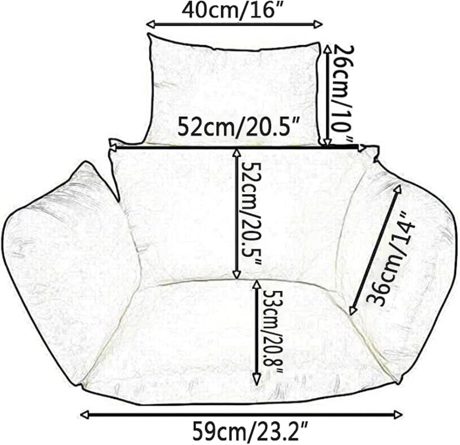 Wttfc Egg Chair Cushion Replacement, Outdoor Swing Chair Seat Cushion Replacement Cover, Washable Thicken Hanging Hammock Chair Cushion Only