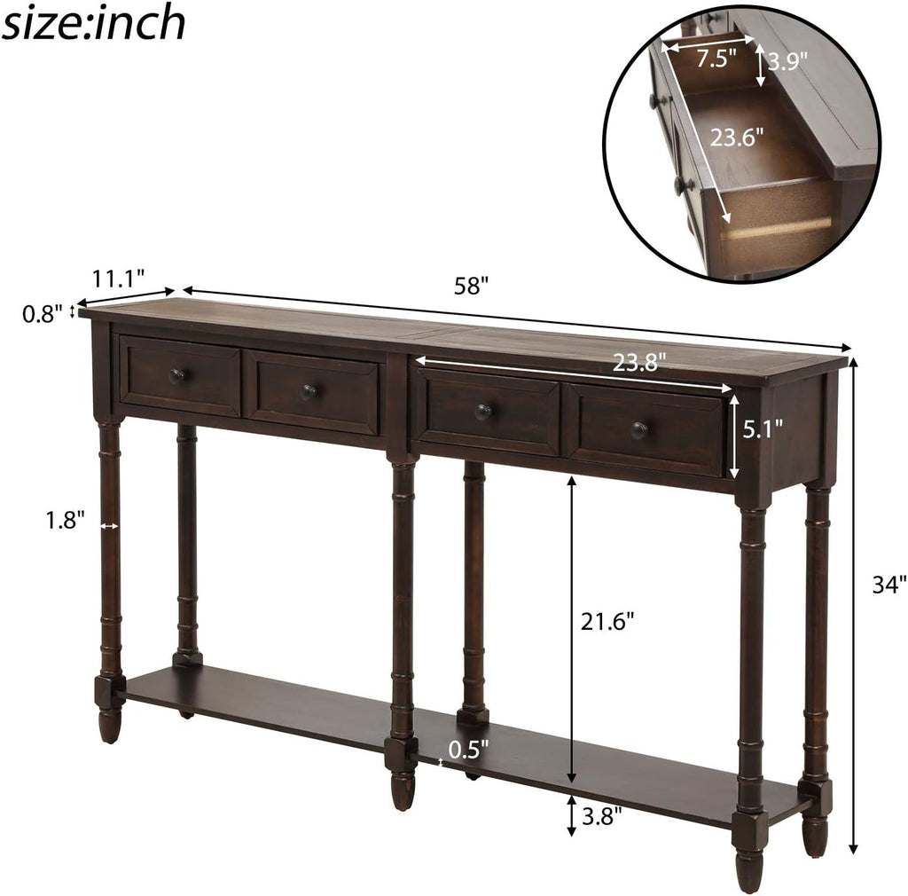 Merax Console Table Sofa Table with Two Storage Drawers and Bottom Shelf for Living Room, Entryway, Easy Assembly (Espresso)