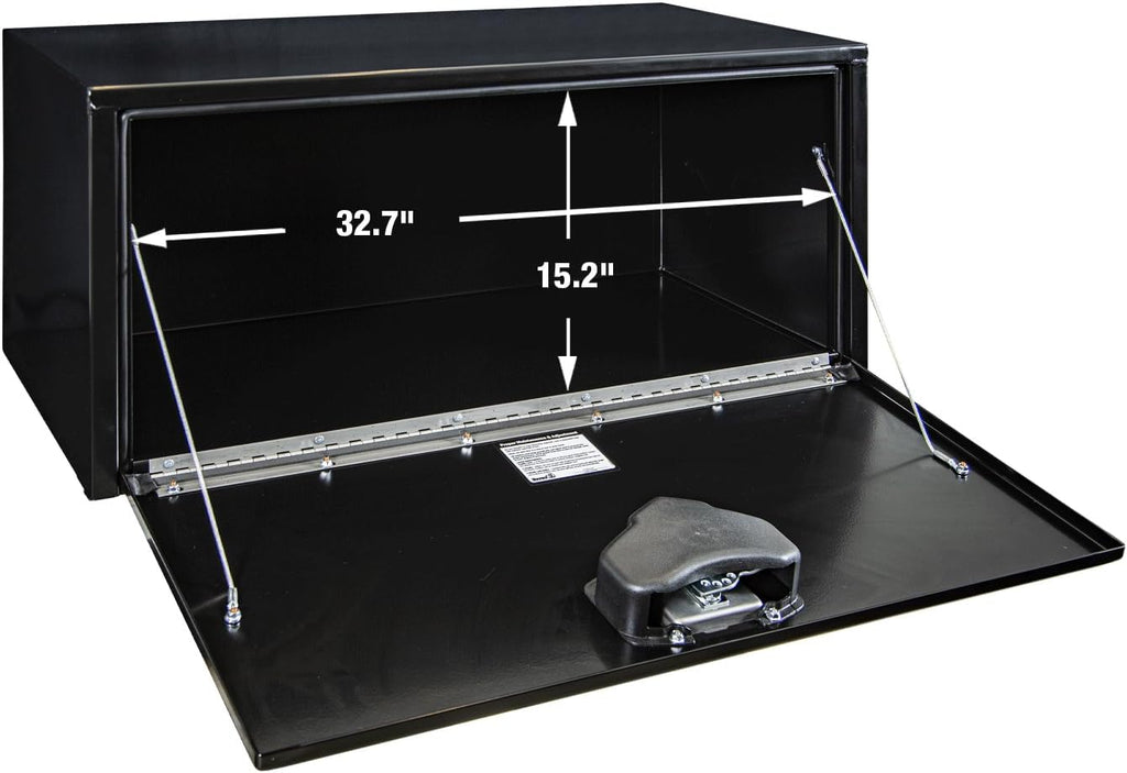 Buyers Products 1702305 Black Steel Underbody Truck Tool Box – 18 x 18 x 36 Inch - Truck Bed & Underbelly RV Storage Box, Locking T-Latch, Weather-Resistant, Heavy-Duty Flatbed Job Box, Made in USA