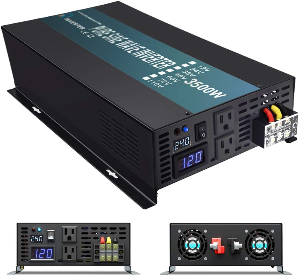 WZRELB 3500W Pure Sine Wave Solar Power Inverter Generator 24V DC to 120V AC Converter Car Inverter