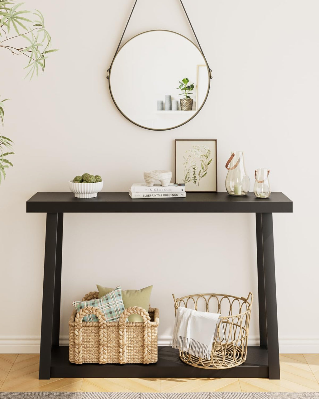 Masupu Console Table with Storage, Sofa Table with Shelf, Narrow Entryway Table for Hallway, Behind The Couch, Living Room, Foyer, Black