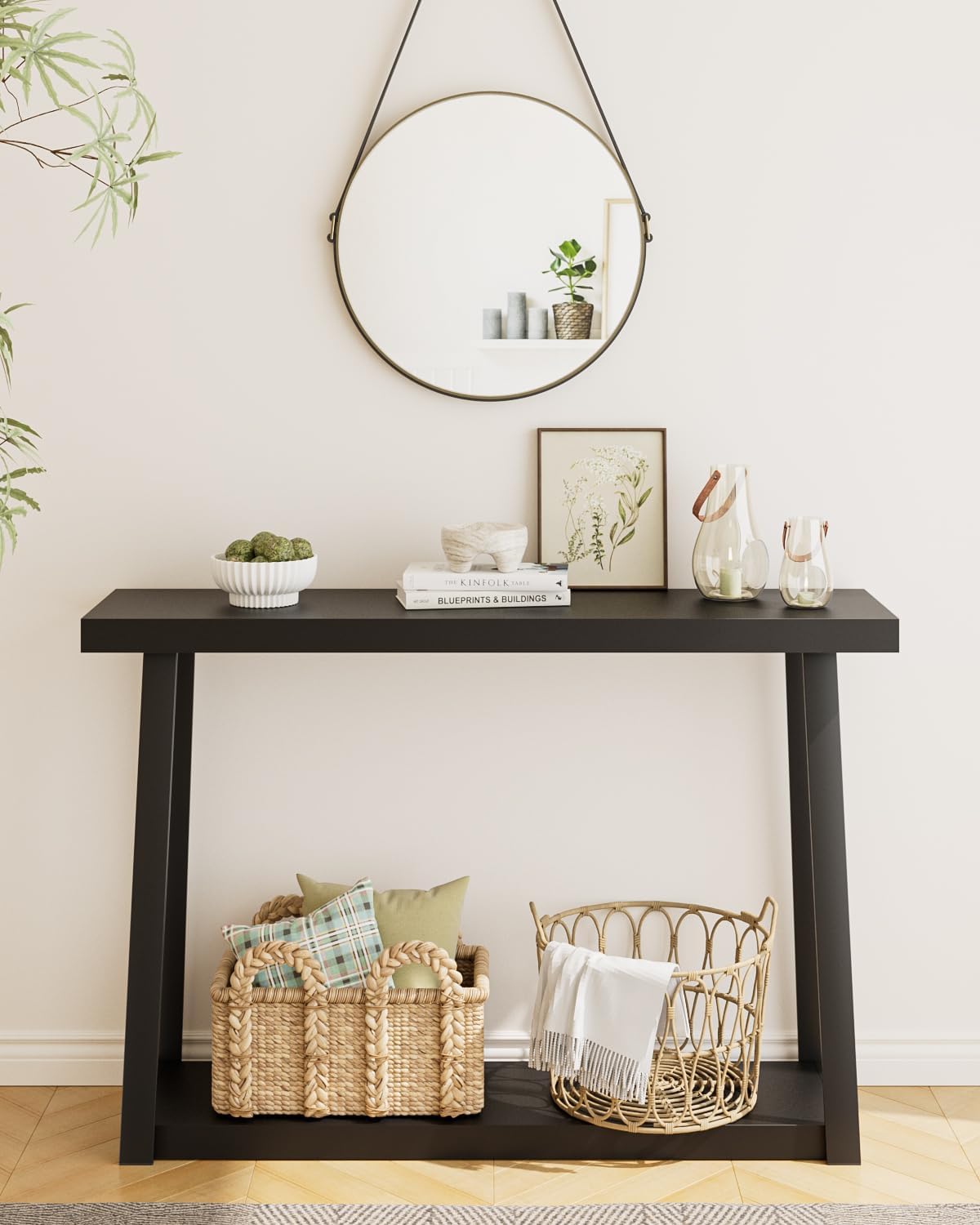 Masupu Console Table with Storage, Sofa Table with Shelf, Narrow Entryway Table for Hallway, Behind The Couch, Living Room, Foyer, Black