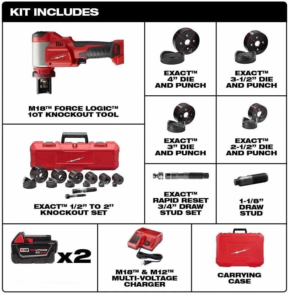 2676-23 Power Tool Combo Kits for Milwaukee M18 1/2-4' Cordless 10-Ton Knockout Tool Kit w/Carrying Case