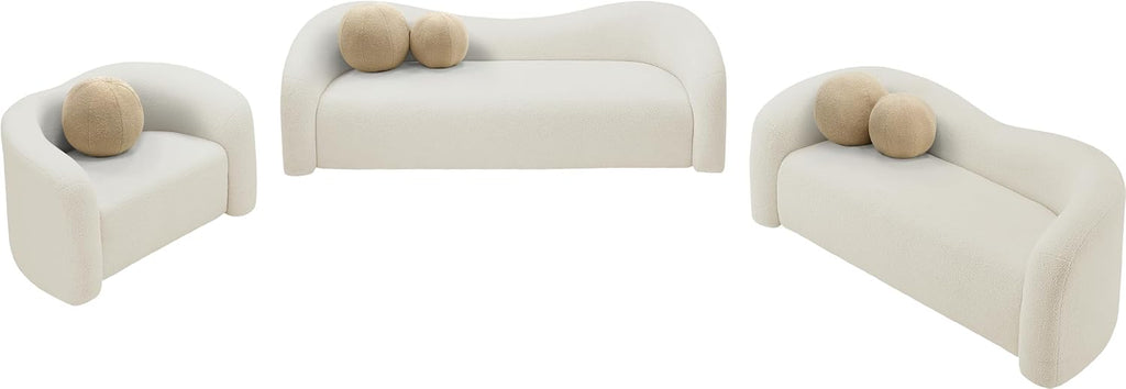 Meridian Furniture 186Cream-S Kali Collection Modern | Contemporary Sofa with Soft Cream Faux Shearling Teddy Fabric, Curved Back, 86' W x 33' D x 27' H, Cream