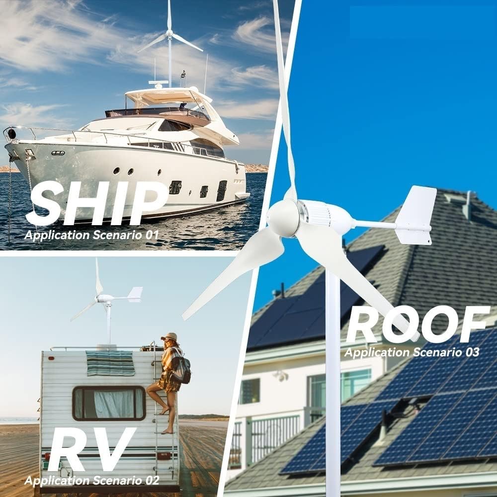 Wind Turbine Generator, 3000w Windmill Turbine Generator kit 3kw Power 3Blade 24V 48V Energy With MPPT Charger Controller Off Grid Inverter System for Boats, Gazebos, Chalets, or Mobile Homes(With Mpp
