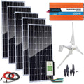 900W Hybrid System : 5X 100w Monocrystalline Solar Panel+1x400W Wind Turbine Generator + 2000W(Peak 4000W) Off Grid Inverter for Charging 12V/24V Battery