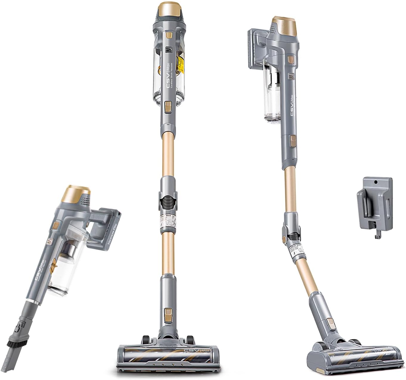 Kenmore DS4095 Brushless Cordless Stick Vacuum with EasyReach Wand, Lightweight Cleaner 2-Speed Power Control, LED Headlight, Converts to Handheld for Hardwood Floors, Carpet & Pet Hair,Gold