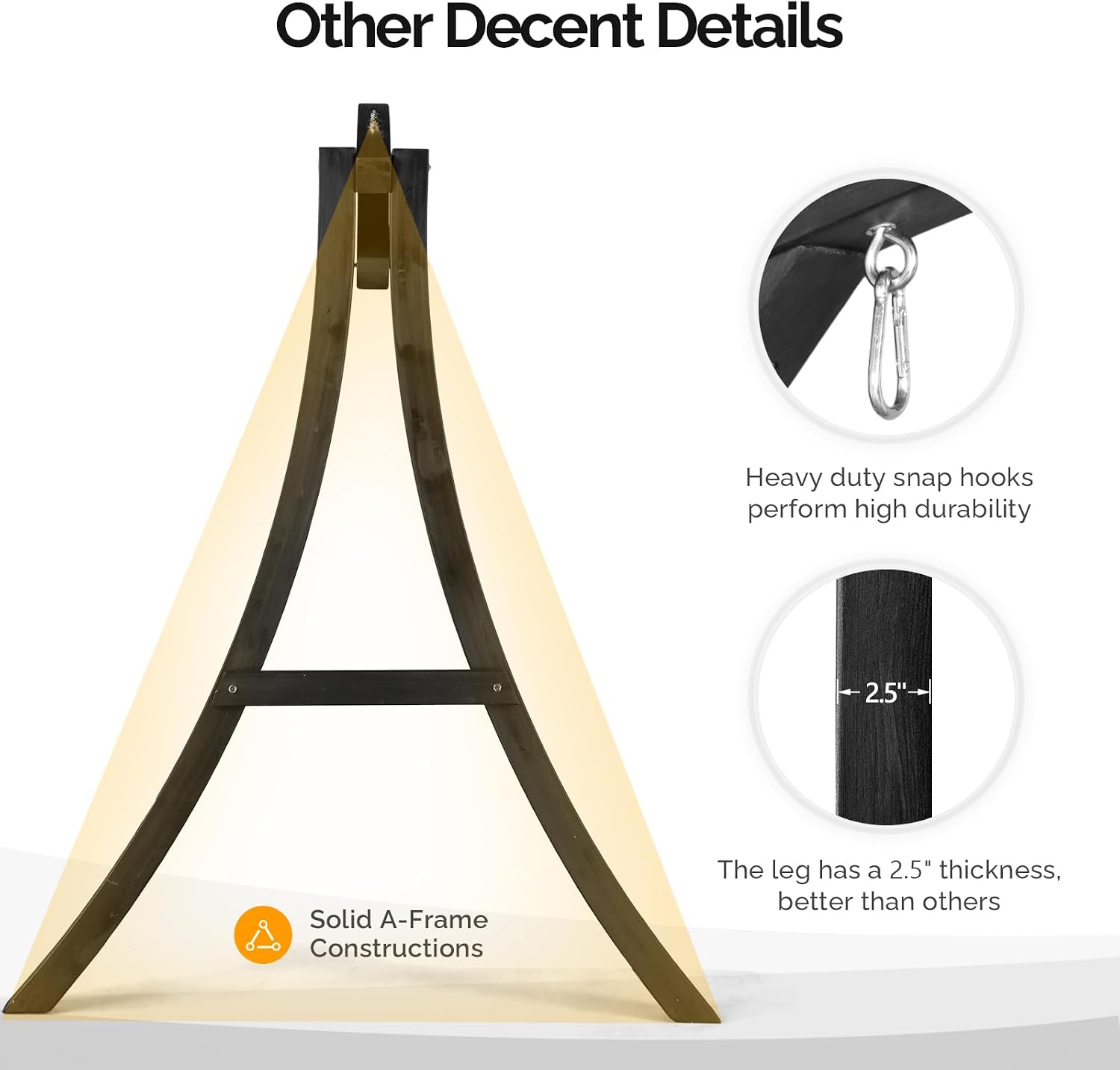 VINGLI 6.7FT Porch Swing Frame, 1000LBS Heavy Duty A-Frame Wooden Porch Swing Stand with Curved Arc Top for 5FT Porch Swing, Large Swing Hanger for Garden, Patio, Backyard & Indoor, Black