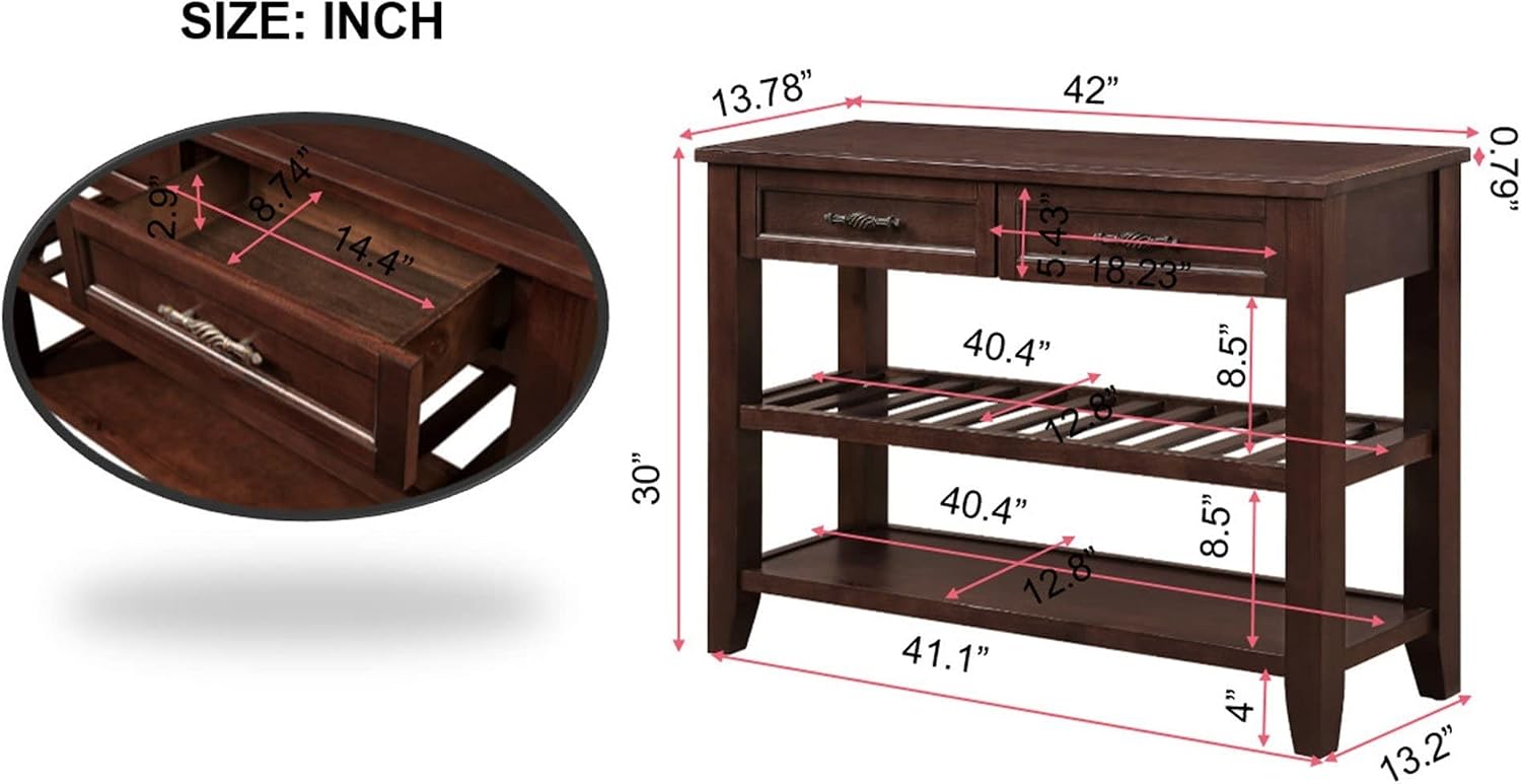 LKTART Solid Wood Console Table Sofa Tables with Drawers and Shelves Small Entryway Table for Living Room,Behind the Couch Table,Foyer(42' Espresso)
