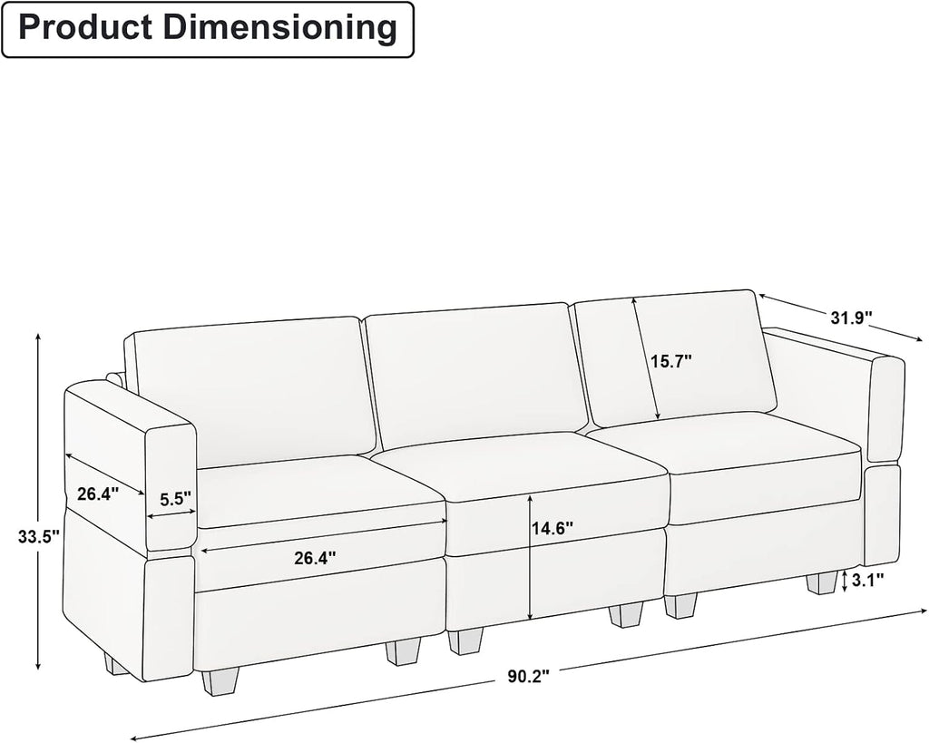 Belffin Modular Sofa Couch with Storage Seats Velvet 3 Seater Sofa for Living Room Blue