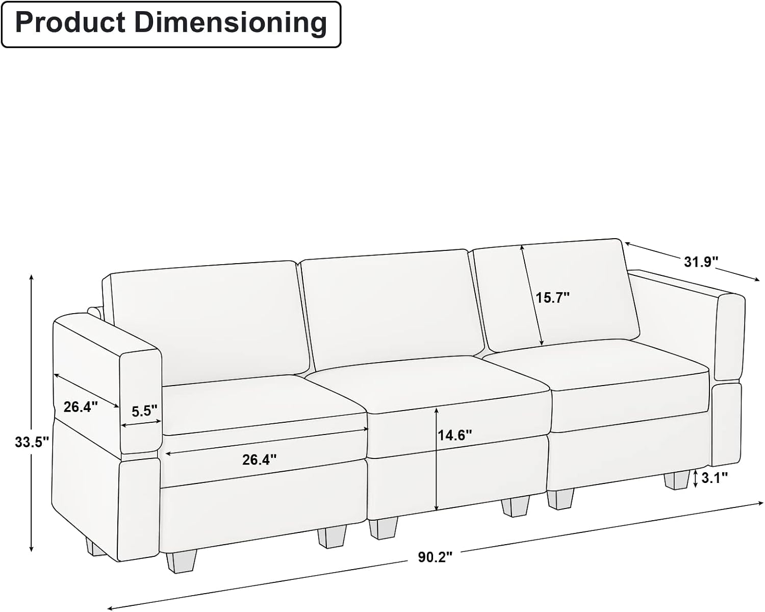 Belffin Modular Sofa Couch with Storage Seats Velvet 3 Seater Sofa for Living Room Blue