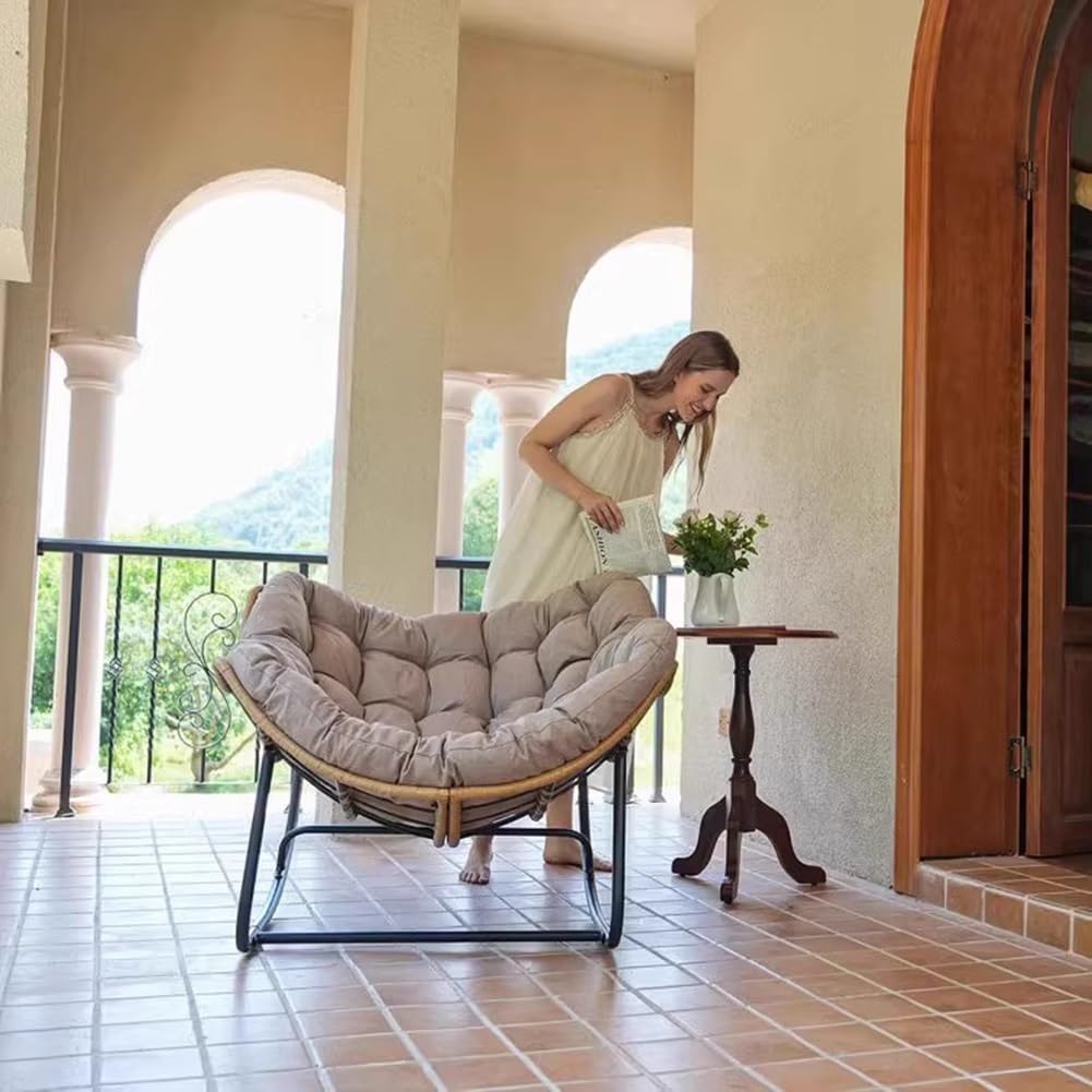 Etlegor Outdoor Patio Rocking Chair, Indoor Reading Chair with Cushion Rattan Wicker Lounge Chair for Living Room Front Porch Garden Balcony Lawn(Light Grey)