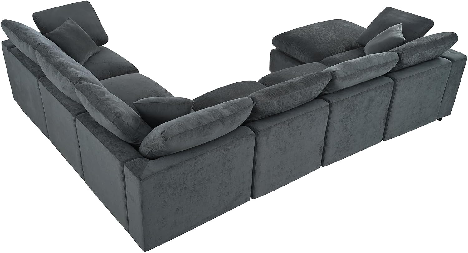 124.8' W Modular Sectional Sofa L Shaped Modern Couch with Ottoman, Deep Seat and Wide Chaise for Living Room, Gray