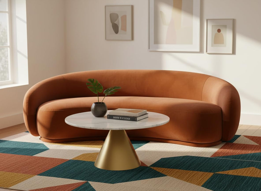 Meridian Furniture 44044Cognac-S Emery Collection Modern | Contemporary Sofa with Ultra Luxe Cognac 460 GSM Velvet, Solid Eucalyptus Wood Inner Frame, 95' W x 45.5' D x 31' H, Cognac