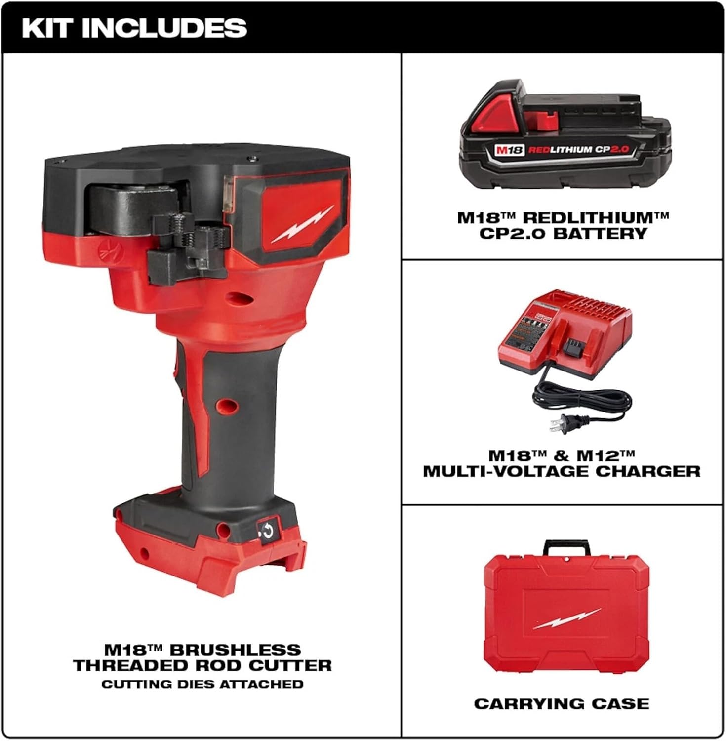 2872-21 for Milwaukee M18 Brushless Threaded Rod Cutter Kit with Carrying Case Length 11.19 in Width 5.6 in Height 6.3 in