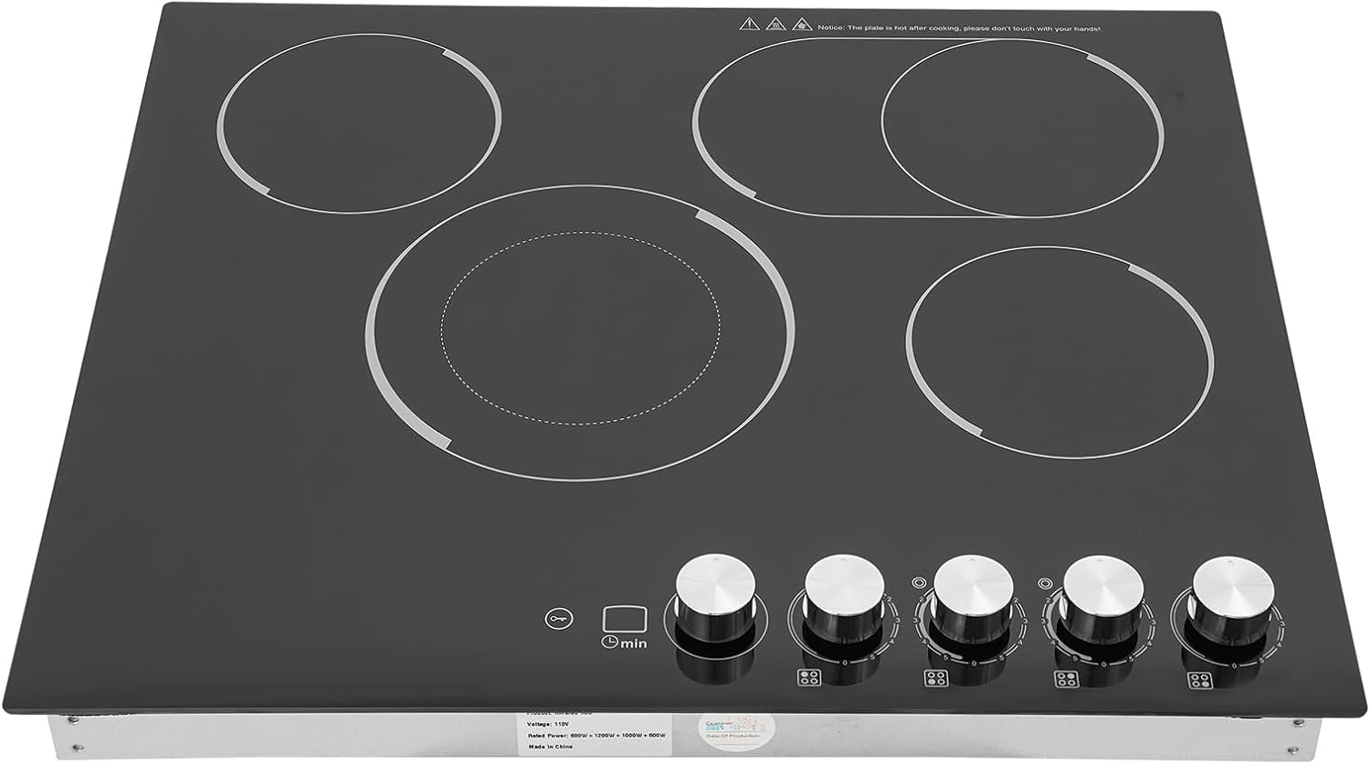 4 Burners Electric Cooktop, 24In Electric Kitchen Stoves 1200W Induction Cooktop with LED Screen for Home and Hotel 23.62 x 20.08 x 3.94 Inch