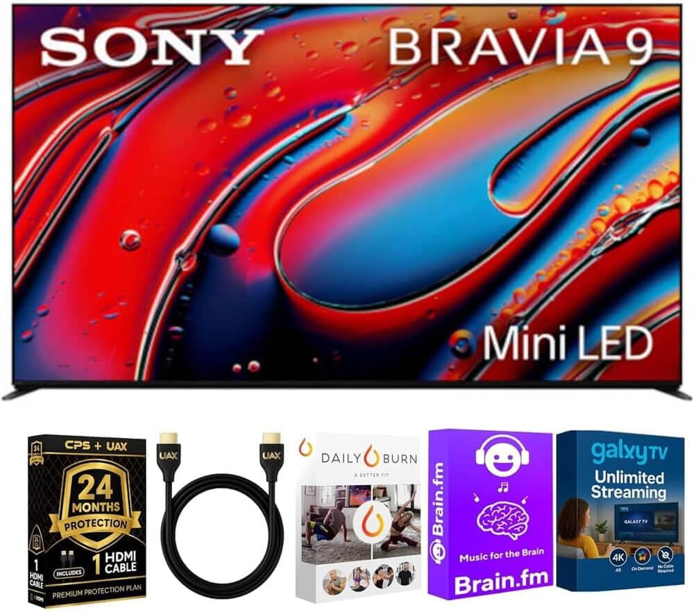 Sony BRAVIA 9 Mini LED QLED 4K HDR Google TV Bundle - XR Backlight Master Drive, Dolby Vision, 120Hz VRR w/ 24 Month CPS Protection Plan, UAX HDMI Cable, Streaming Bundle (75, Inches)