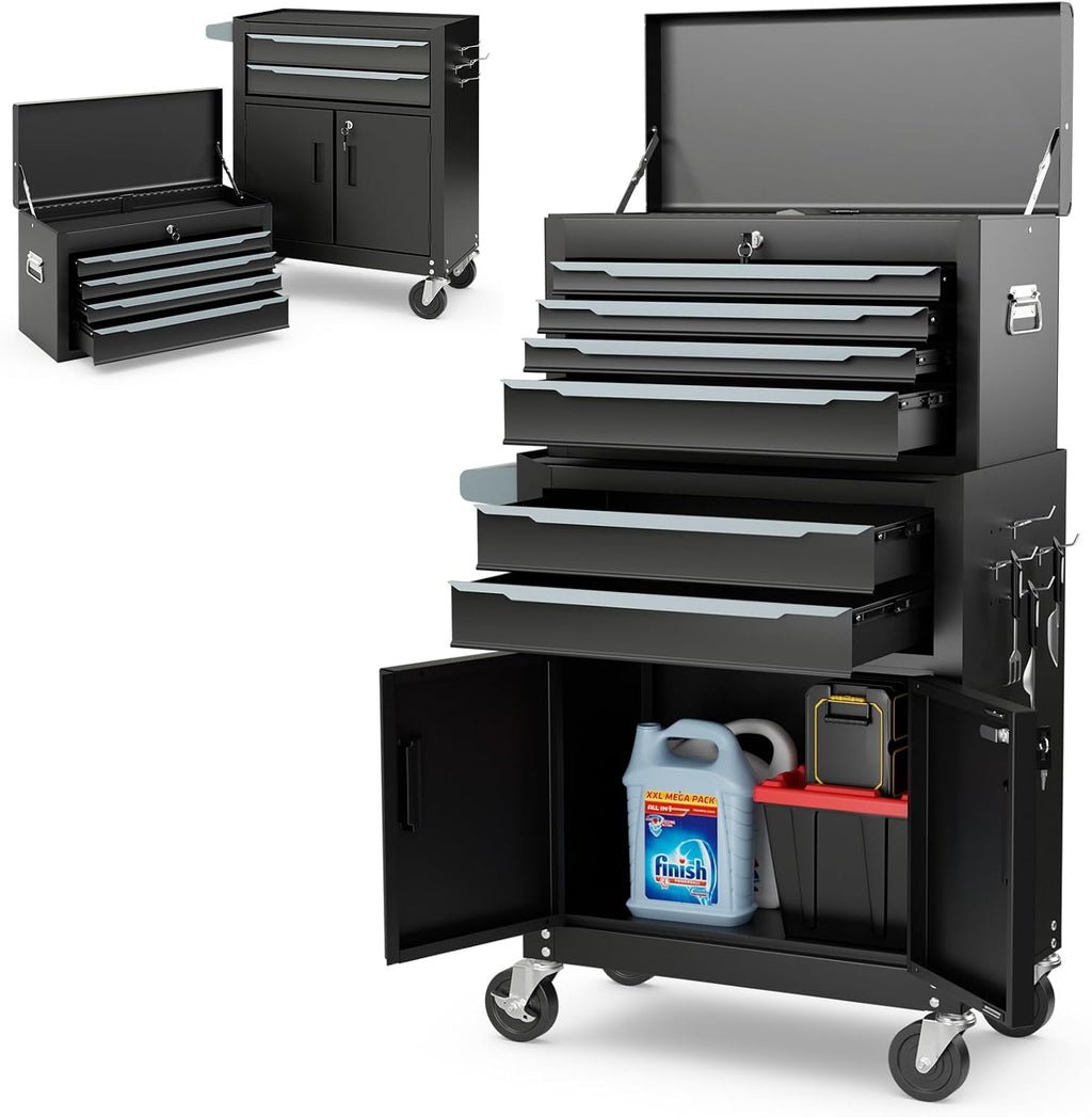 ERGOMASTER Large Rolling Tool-Chest with 6 Drawers Heavy Duty Tool-Cabinet on Wheels Lockable and Lock System for Garage Workshop(28 x 13 x 44'-Black)