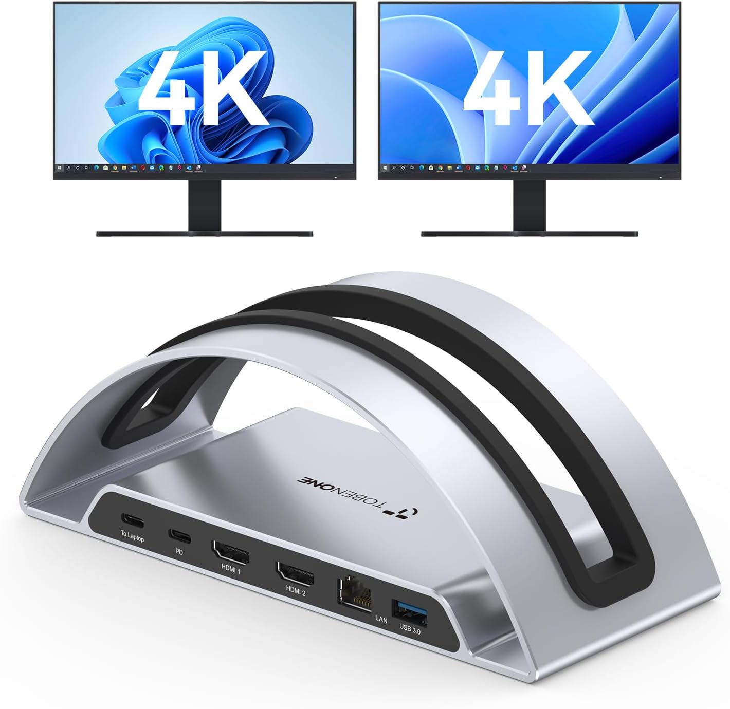 TobenONE Laptop Docking Station Dual Monitor 4K@60Hz with 100W Power Adapter, Vertical Docking Station with HDMI, USB A&C 3.2 Ports, SD/microSD, Audio for Dell/HP/Lenovo/Surface