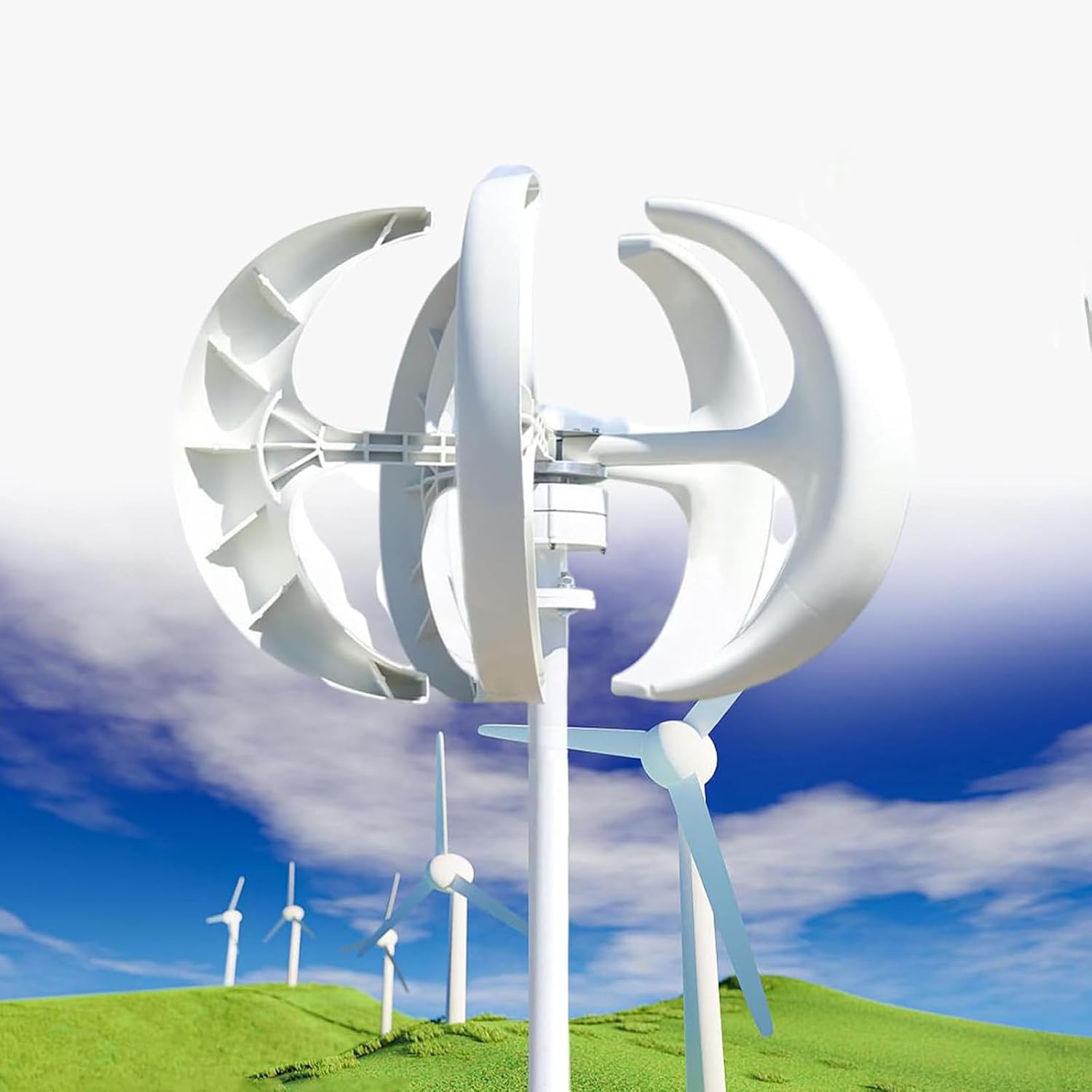 Wind Turbine Home Use Horizontal Generator Kits Blades with Controller to Charge Batteries Off Generator,3000W/4000W/5000W Vertical Wind Turbine Generator for 12V/24V/48V Systems, Hybrid Win