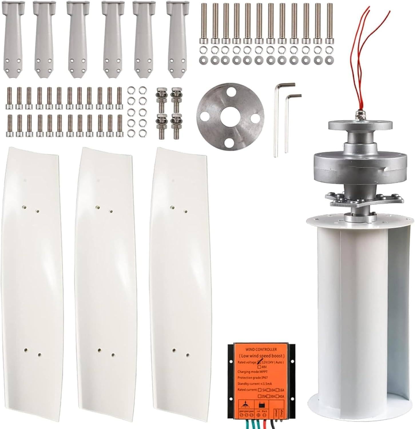 3000W Wind Turbine Generator Kit - 12V/24V/48V/220V, 3-Blade Vertical Permanent Magnet Generator for Hybrid Wind Solar Power Systems, High Efficiency Wind Energy Solution
