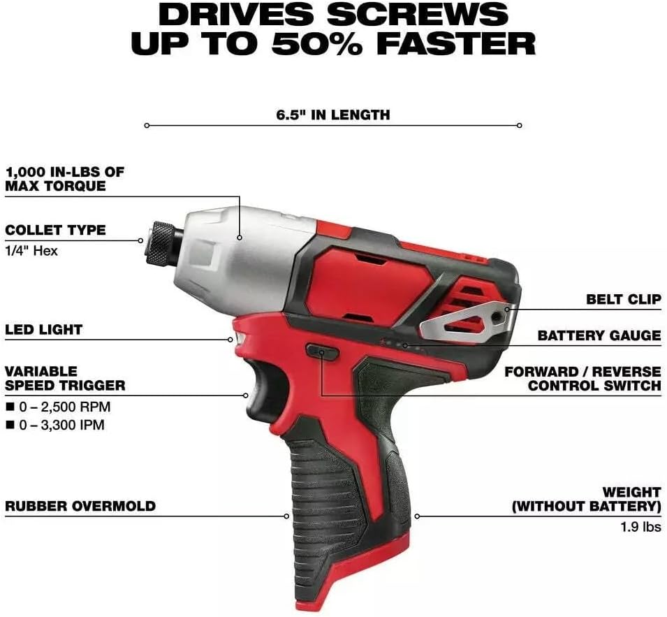 2494-22 for Milwaukee M12 12V Cordless Power Lithium-Ion 2-Tool Combo Kit 3/8' Drill/Driver ¼' Hex Impact Driver