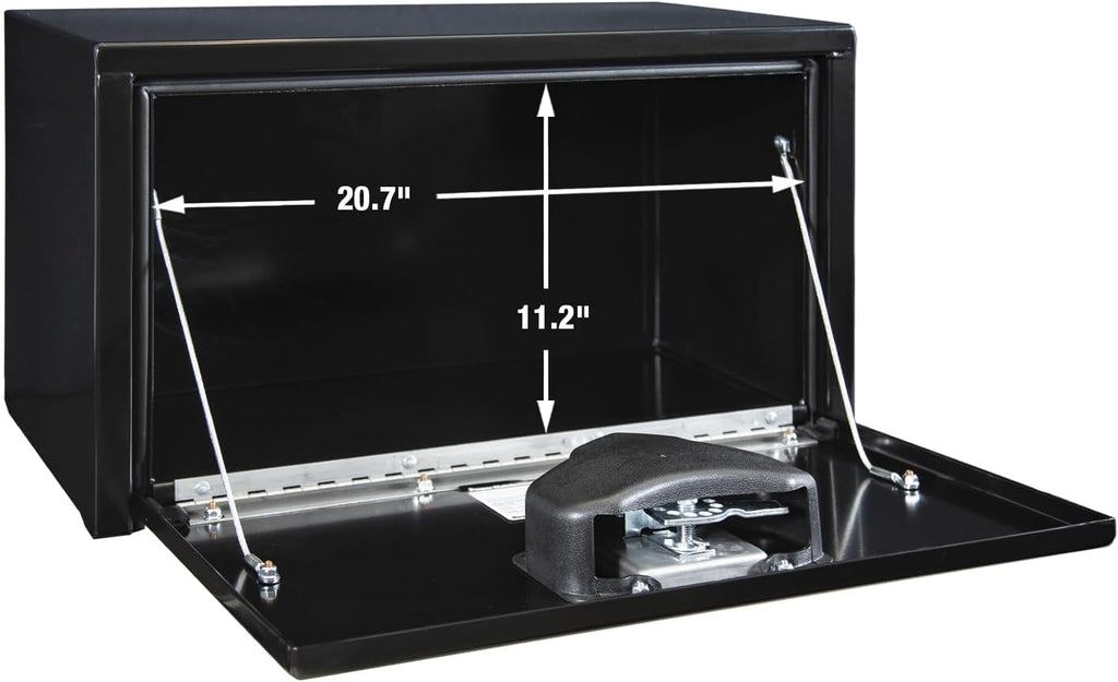 Buyers Products 1703350 Black Steel Underbody Truck Tool Box – 14 x 12 x 24 Inch - Truck Bed & Underbelly RV Storage Box, Locking T-Latch, Weather-Resistant, Heavy-Duty Flatbed Job Box, Made in USA