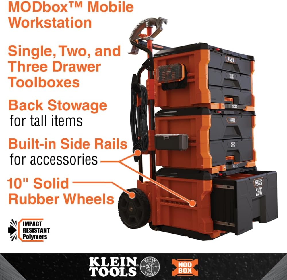Klein Tools 54821MB MODbox 1-Drawer Tool Box Organizer, Heavy-Duty Deep Drawer, Stackable Module, 50-Pound Capacity