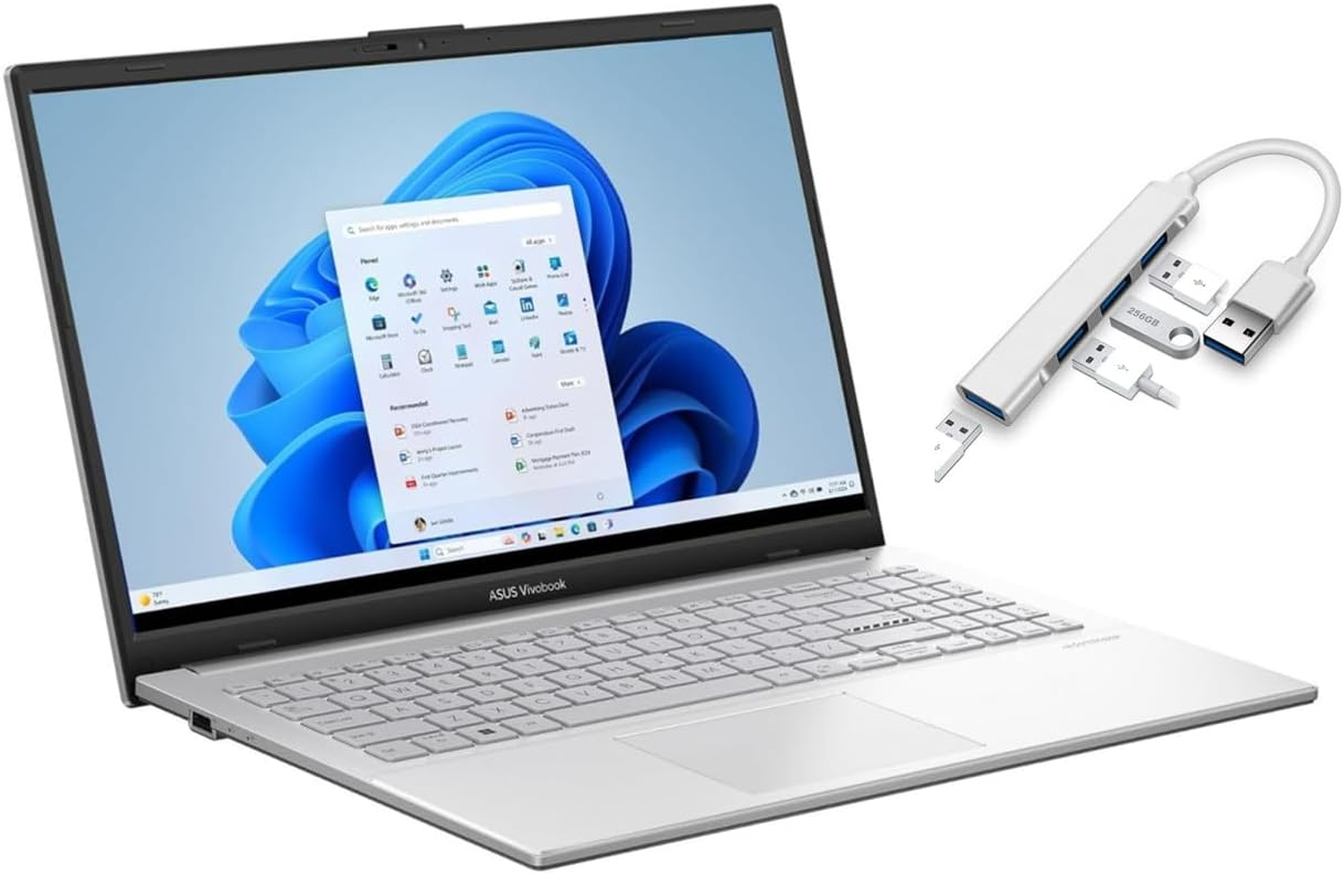 ASUS Vivobook 15.6' FHD PC Laptop|AMD Ryzen 5 7520U(Beat i7-1255U)|AMD Radeon Graphics|WIFI5|Cool Silver| 16GB RAM DDR5 | 512GB SSD | Windows 11 Home | Bundle with USB 3.0 Hub